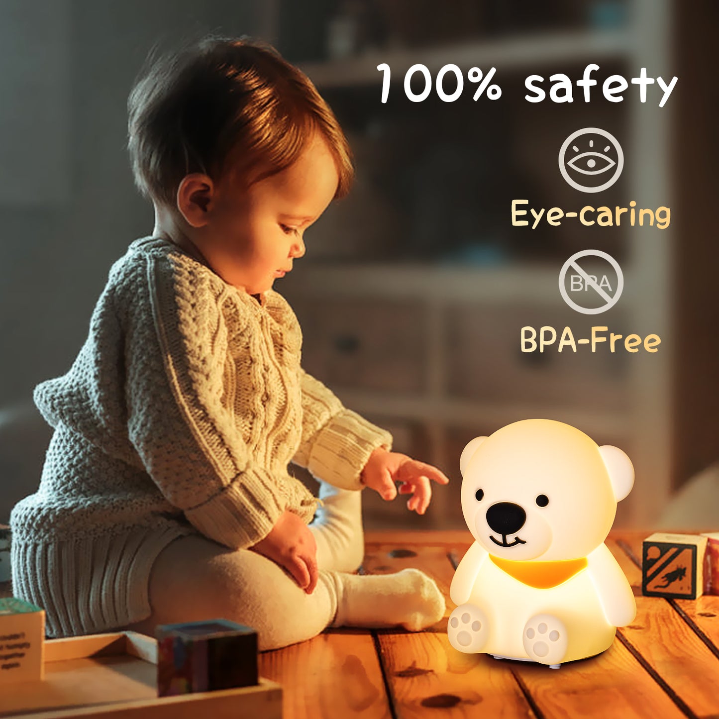 Luz nocturna de oso para niños luz nocturna de bebé de 16 colores cambiantes bonita lámpara de luz nocturna de silicona luz nocturna LED recargable para niños linda lámpara de regalo de