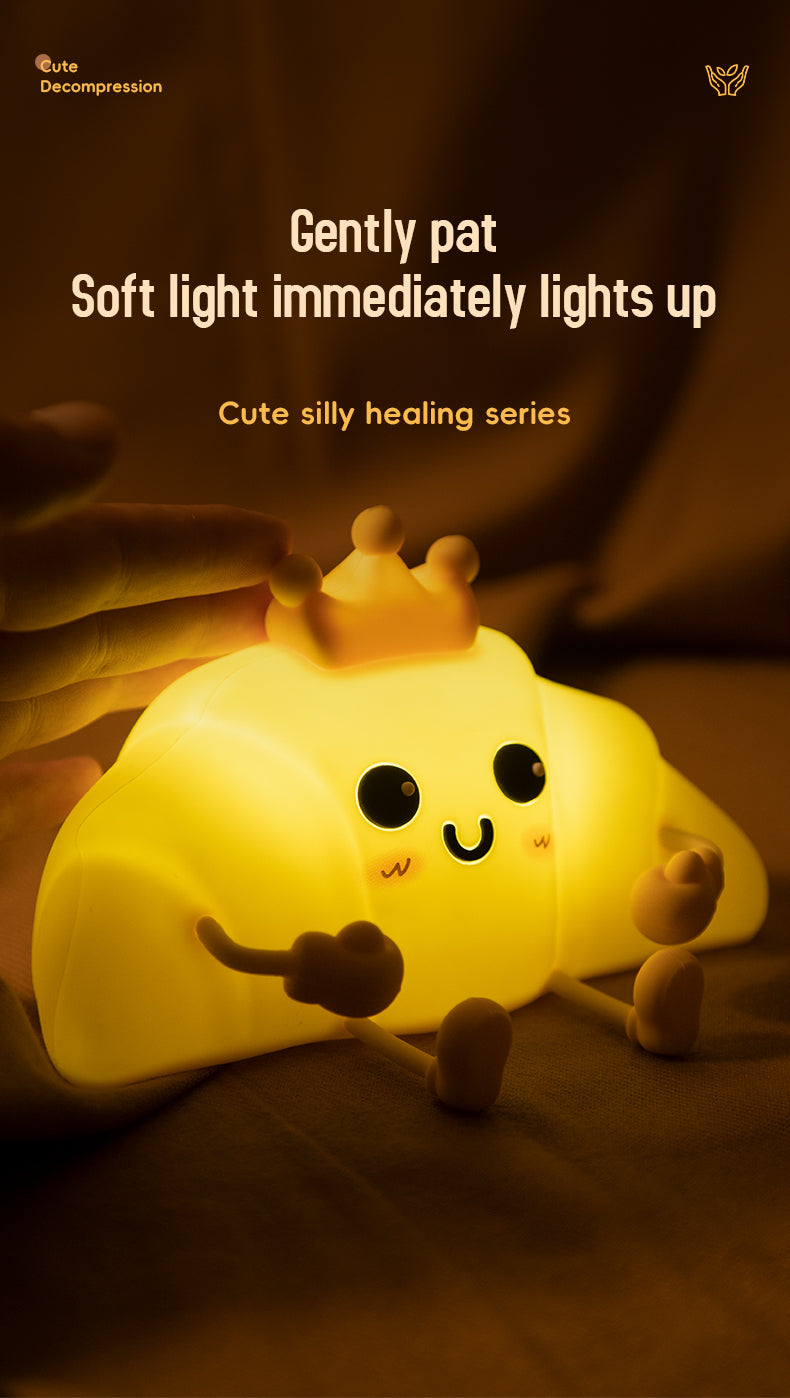 Cute Bull horn bag Night Light with White Noise LED Squishy Night Light Soft Silicone Nursery Nightlight Rechargeable LED Touch Light  for Kids Room