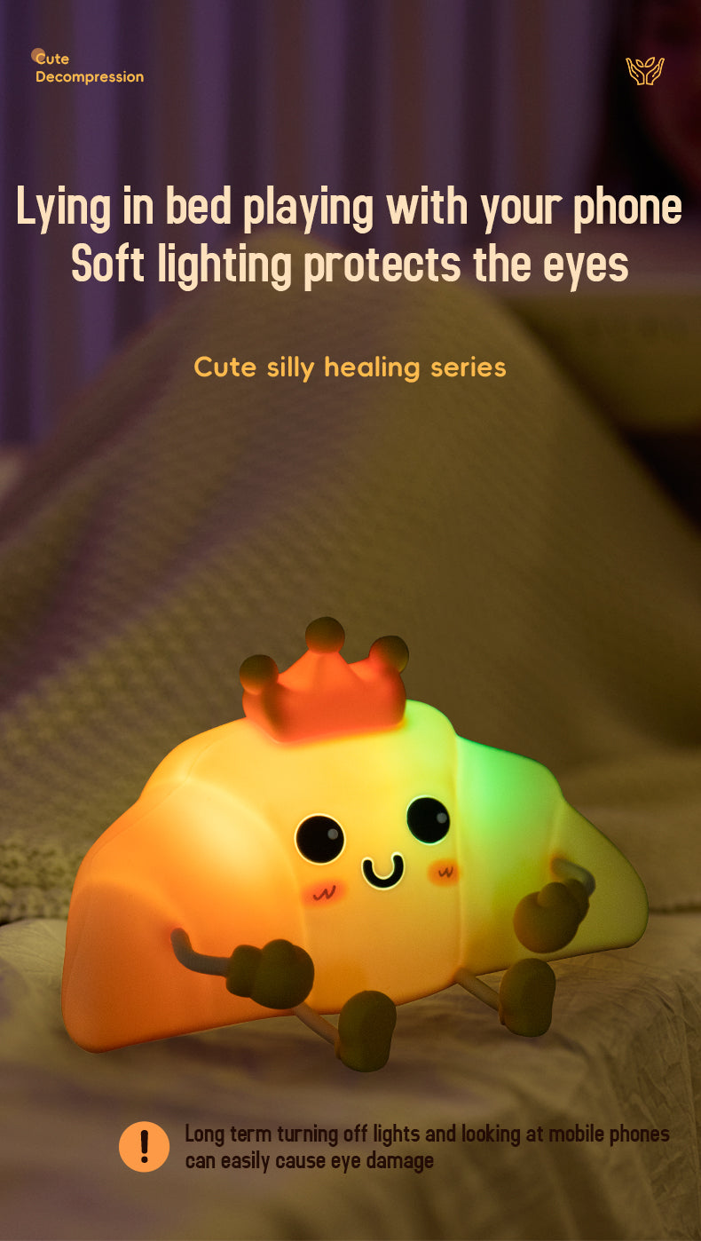 Cute Bull horn bag Night Light with White Noise LED Squishy Night Light Soft Silicone Nursery Nightlight Rechargeable LED Touch Light  for Kids Room