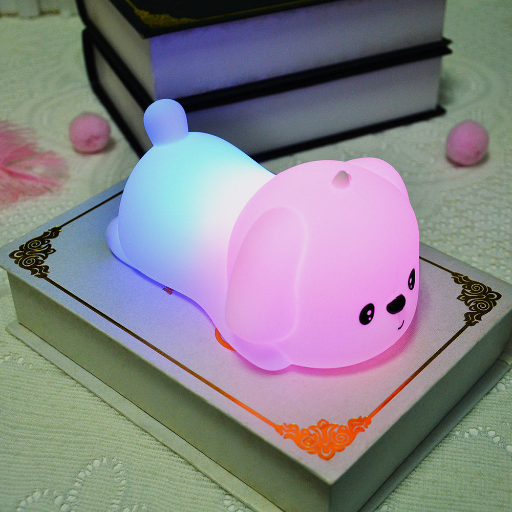 Adorable Puppy Dog Night Light for Kids Silicone Nursery Light Portable and USB Rechargeable LED Animal Lamp Soft Light Bedside Lamp for Baby Children and Adult