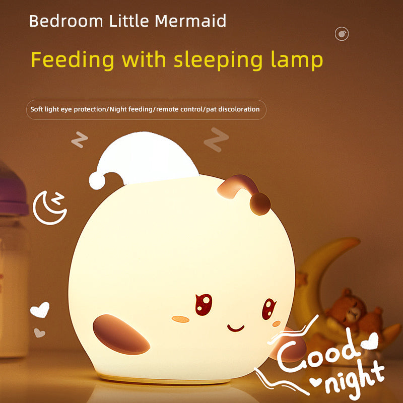 Beautiful night light bubble fish shape soft silicon touch control rechargeable 7-color night light suitable for bedrooms and pine wood children