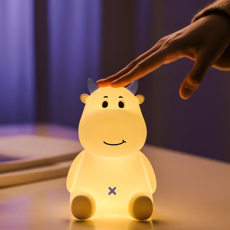Cute Cow Night Light for Kids, Soft Silicone Nursery Lamp, 7 Color Changing Nightlight with Touch, Baby LED Lamp Toys Gifts for Girls/Boys