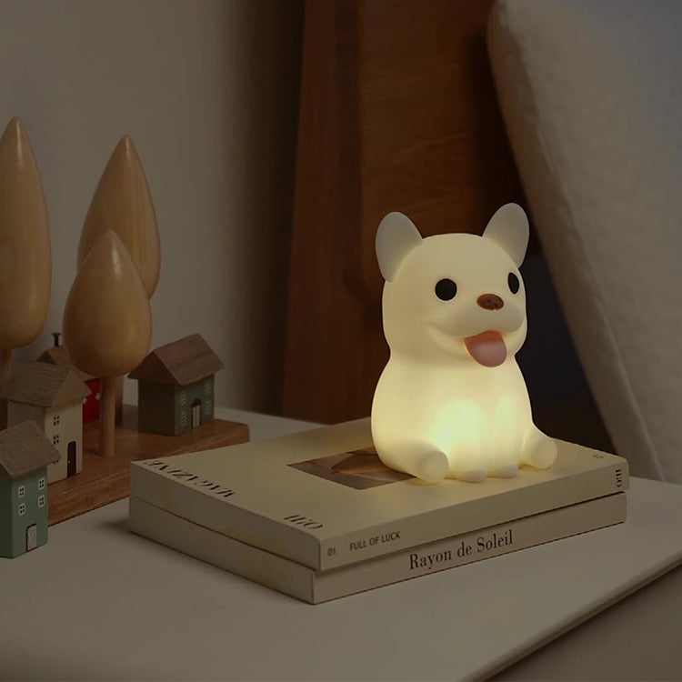 French Bulldog Light, Cute Silicone Frenchie Stuff Dog Animal Lamp with Rechargeable for Desktop Desk Table Living Room Bedroom Office Decorations, Soft Bulldog Gifts for Kids Boys Girls Women