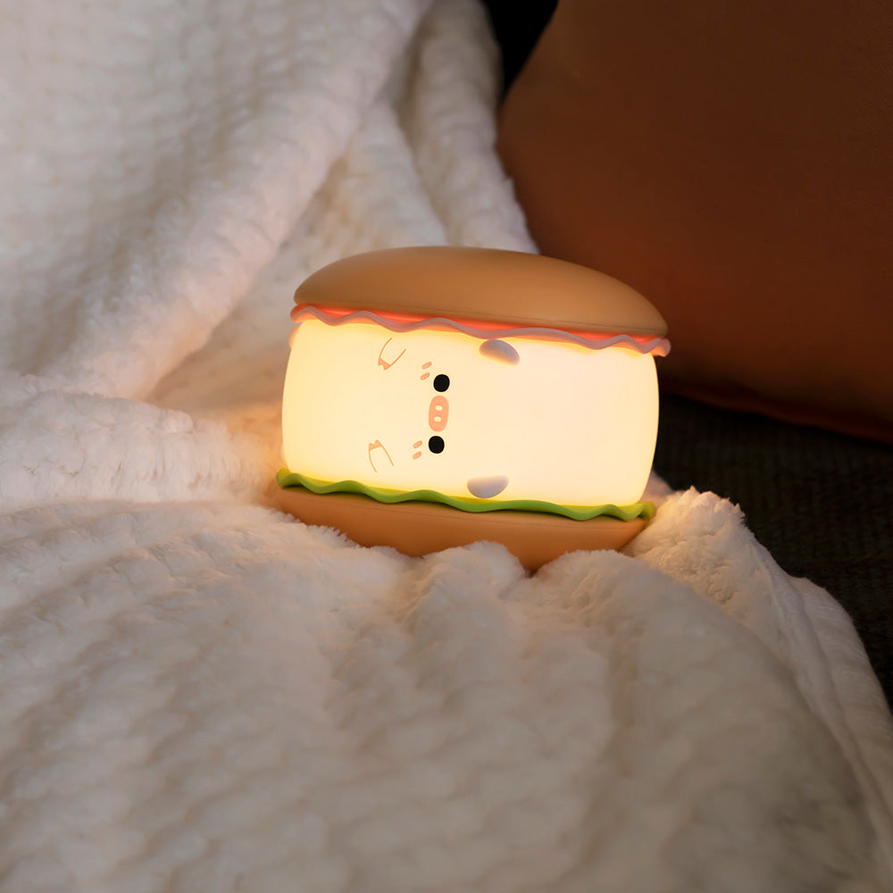 Hamburger pig-shaped baby bed night light, 3 layers, different strengths, sponge silicone, baby night light, newborn night light, cute portable bedside lamp