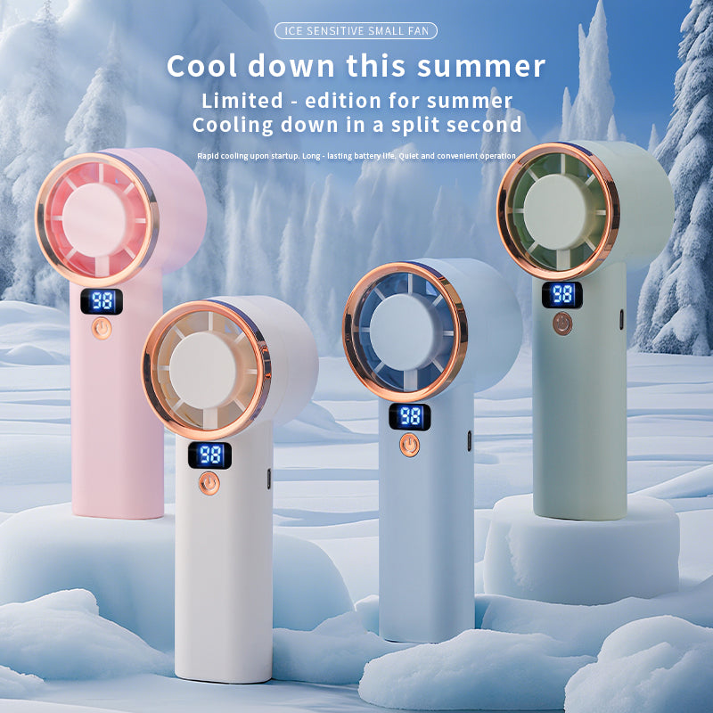 Portable Handheld Fan with 5 Speed Settings & LED Light – USB Type-C Rechargeable