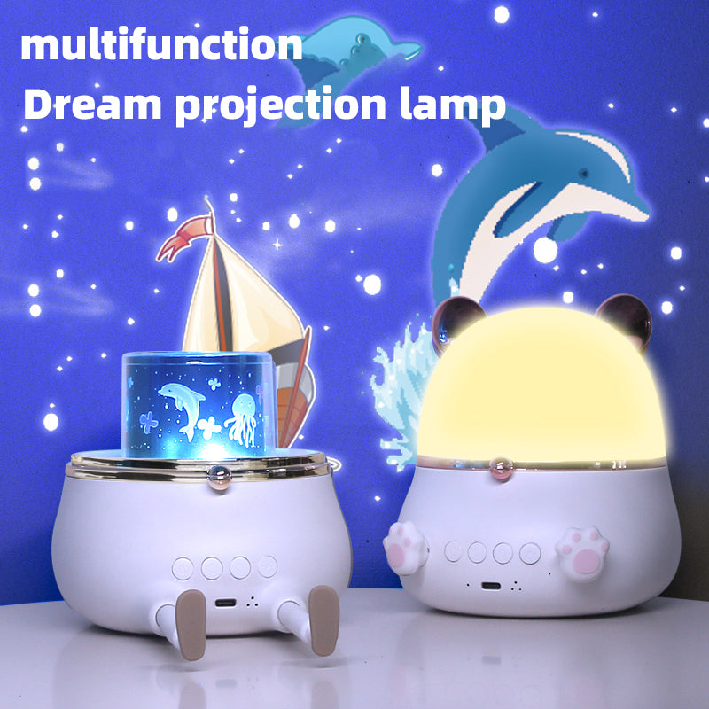 Rotating Fat Bear LED Bedroom Atmosphere Rechargeable Music Box Remote Control Small Speaker Projection Night Light