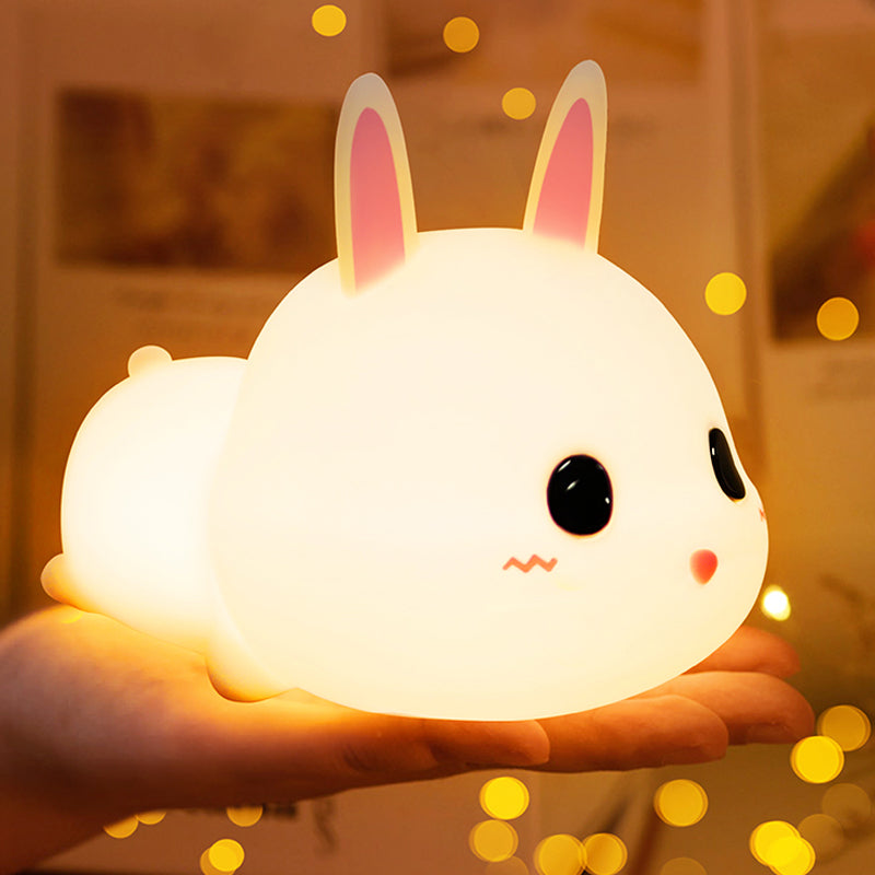 Children's Night Light, 16 Colours, Rabbit Night Light, Baby, USB Rechargeable LED Bedside Lamp, Baby Room, Silicone Nursing Light, Dimmable Touch for Girls, Remote Control Night Lamp