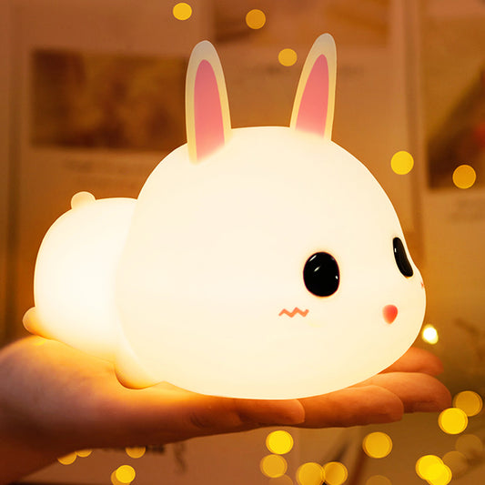 Children's Night Light, 16 Colours, Rabbit Night Light, Baby, USB Rechargeable LED Bedside Lamp, Baby Room, Silicone Nursing Light, Dimmable Touch for Girls, Remote Control Night Lamp