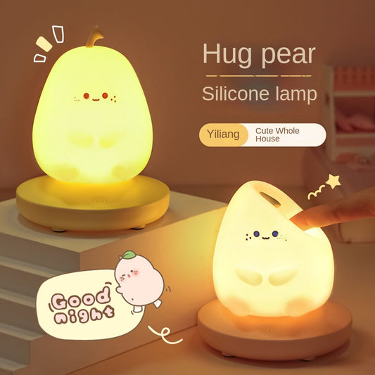 Pear Light  Nursery Table Lamp,Cute Pear Night Light, Silicone Pear Nursery Lamp for Kids, Dimmable Bedside Lamp, USB Rechargeable Light for Bedroom