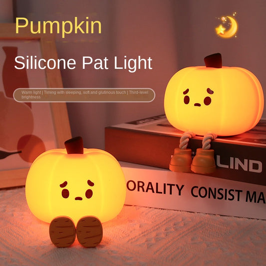 Pumpkin Night Light，LED Squishy Funny Pumpkin Lamp, Dimmable Silicone Light Up Nursery Nightlight, Rechargeable Cute Bedside Night Touch Lamp for Kids Girls (Pumpkin)
