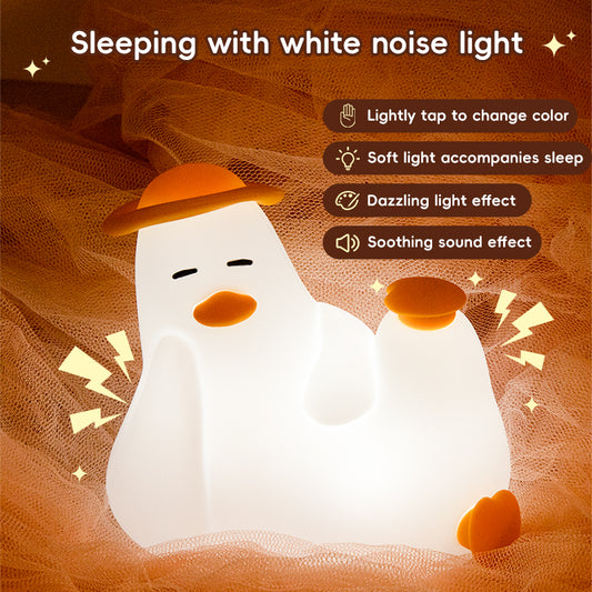 Cute Duck Night Light with White Noise LED Squishy Night Light Soft Silicone Nursery Nightlight Rechargeable LED Touch Light  for Kids Room