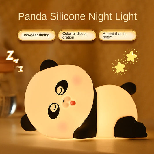 Panda Night Light Kids 7-Color: Rechargeable Silicone Squishy Nightlight, 30Min Timed Touch Night Lamp, Cute Wireless Baby Light, Nursery Decor Bedroom Lampe - for Toddler & Children
