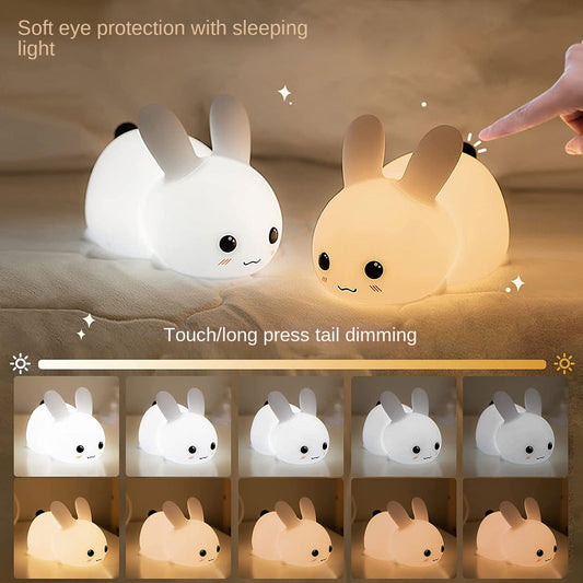 Silicone Night Light - Cute Bunny Lights for Kids Bedroom Baby Nursery, Girls or Boys -Portable USB Rechargeable Soft LED Lamp with Sensitive Touch Control - Snow White Bunny Lamp