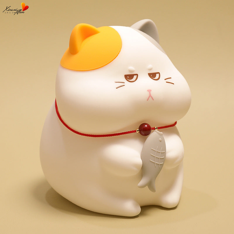 Greedy Cat Night Light for Kids, 3 Levels Dimmable Cute Kitty Nursery Nightlight with Touch Color Change, Squishy Silicone Rechargeable Bedside Lamp for Baby/Pregnant Mom/Elderly/Adults