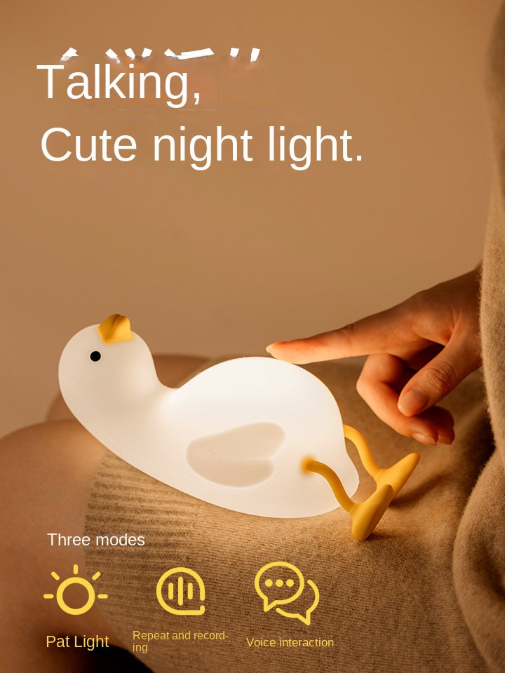 Cute Duck Night Light, LED Squishy Duck Lamp, Silicone Dimmable Nursery Nightlight, Rechargeable Bedside Touch Lamp, Recordable Repeatable Voice Funny Phone Holder, Gifts for Boys Girls