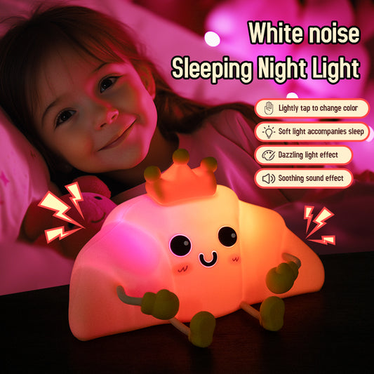 Cute Bull horn bag Night Light with White Noise LED Squishy Night Light Soft Silicone Nursery Nightlight Rechargeable LED Touch Light  for Kids Room