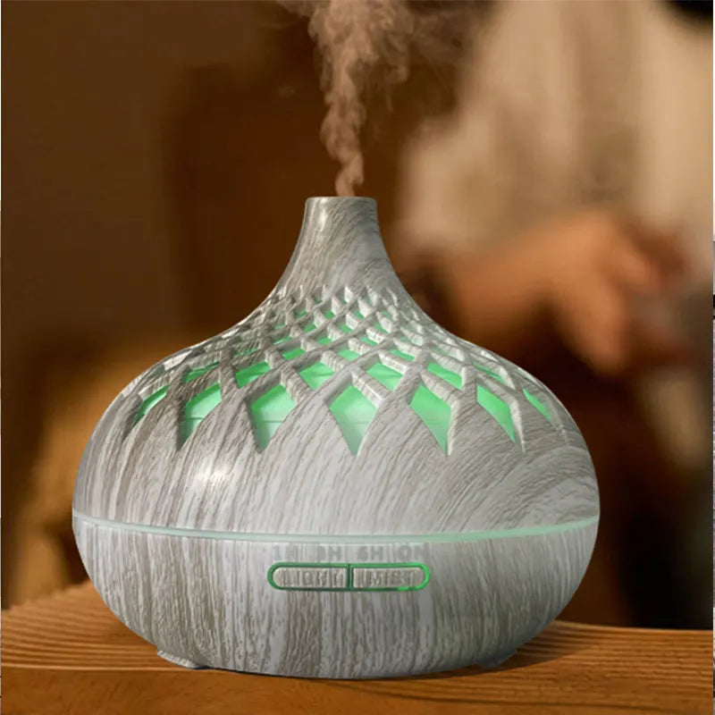500ml Essential Oil Diffuser, Ultrasonic diffusers for home with 1pure lavender oil, 4Timer, Waterless Auto-Off, Aromatherapy humidifier with 7LED lights (White wood grain)