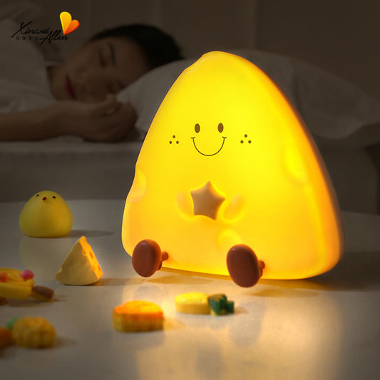 veilleuses en forme de fromage, minuterie rechargeable par USB pour enfants avec sommeil, longue lumière lumineuse de dessin animé LED, lumière de décoration intérieure, jaune