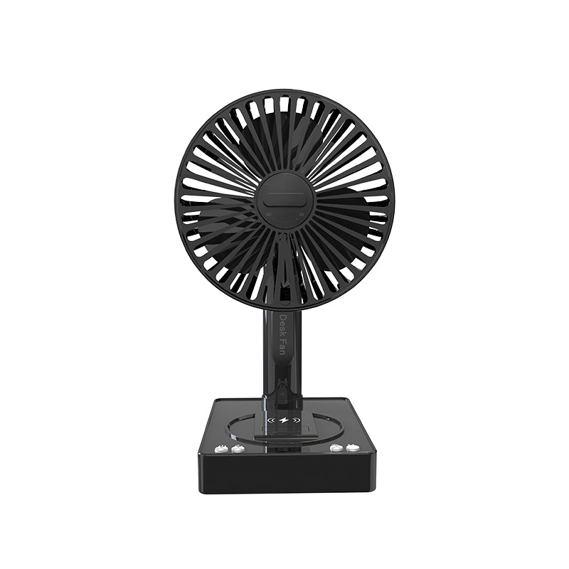 Oscillating Silent Desk Fan – Portable Rechargeable Fan with Power Bank & Wireless Charging for Home, Office & Dorm