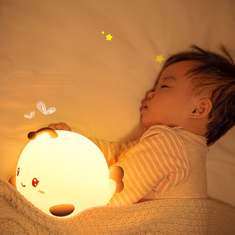Beautiful night light bubble fish shape soft silicon touch control rechargeable 7-color night light suitable for bedrooms and pine wood children