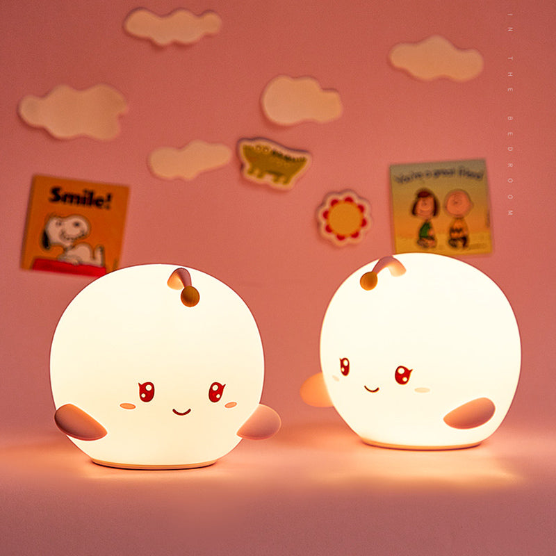 Beautiful night light bubble fish shape soft silicon touch control rechargeable 7-color night light suitable for bedrooms and pine wood children
