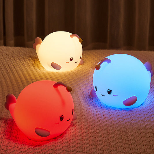 Beautiful night light bubble fish shape soft silicon touch control rechargeable 7-color night light suitable for bedrooms and pine wood children