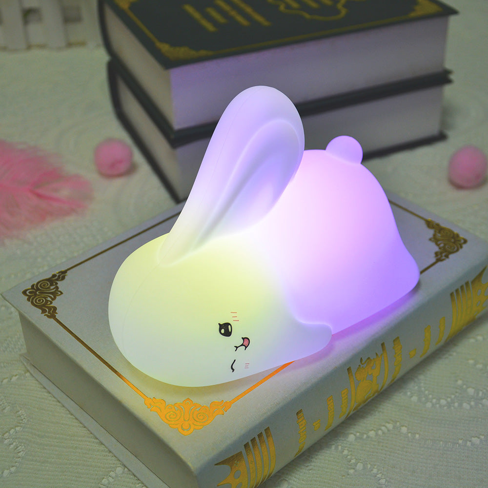 Luz Nocturna Infantil Silicona Lampara Bebe Noche con control Táctil y 15 Modos de iluminación Luz Bebe Nocturna Conejo Recargable por USB para Niños y Niñas