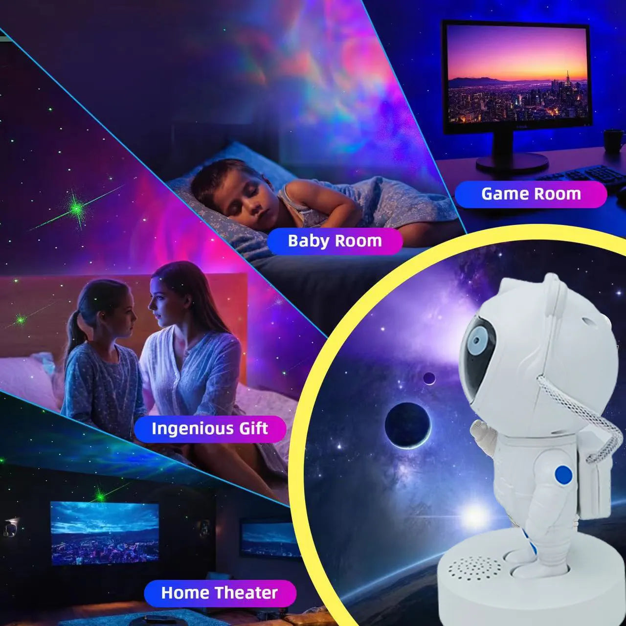 Smart Night Lights Projector Bedroom Star Projector Galaxy Projector Starry Projection Lamp Gift for Kid Wireless Speaker