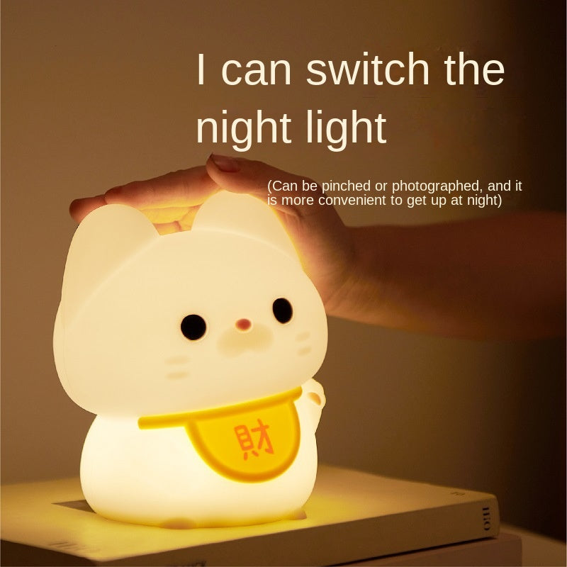 Lucky Cat Light, Kawaii Silicone with Rechargeable for Fortune Money and Good Luck Touch Sensor Night Lamp for Room Table, Cute Cat Lamp Gifts for Women Teen Girls Girlfriend Wife Friends