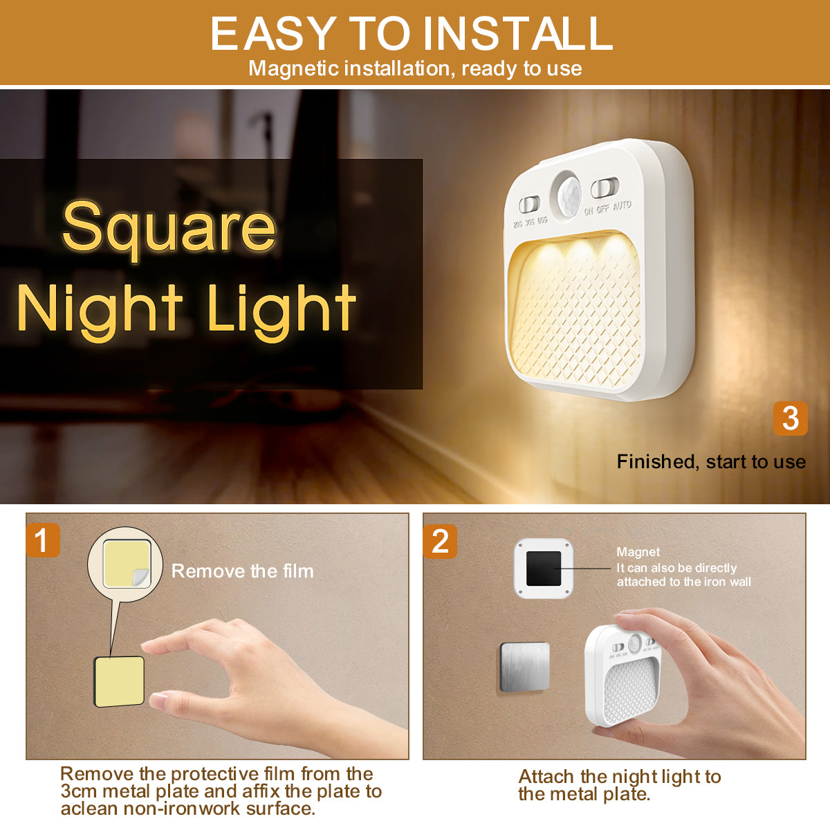 Smart Infrared Motion Sensor Night Light Rechargeable Wall Lamp for Closet Hallway Stairway Kitchen Bedroom