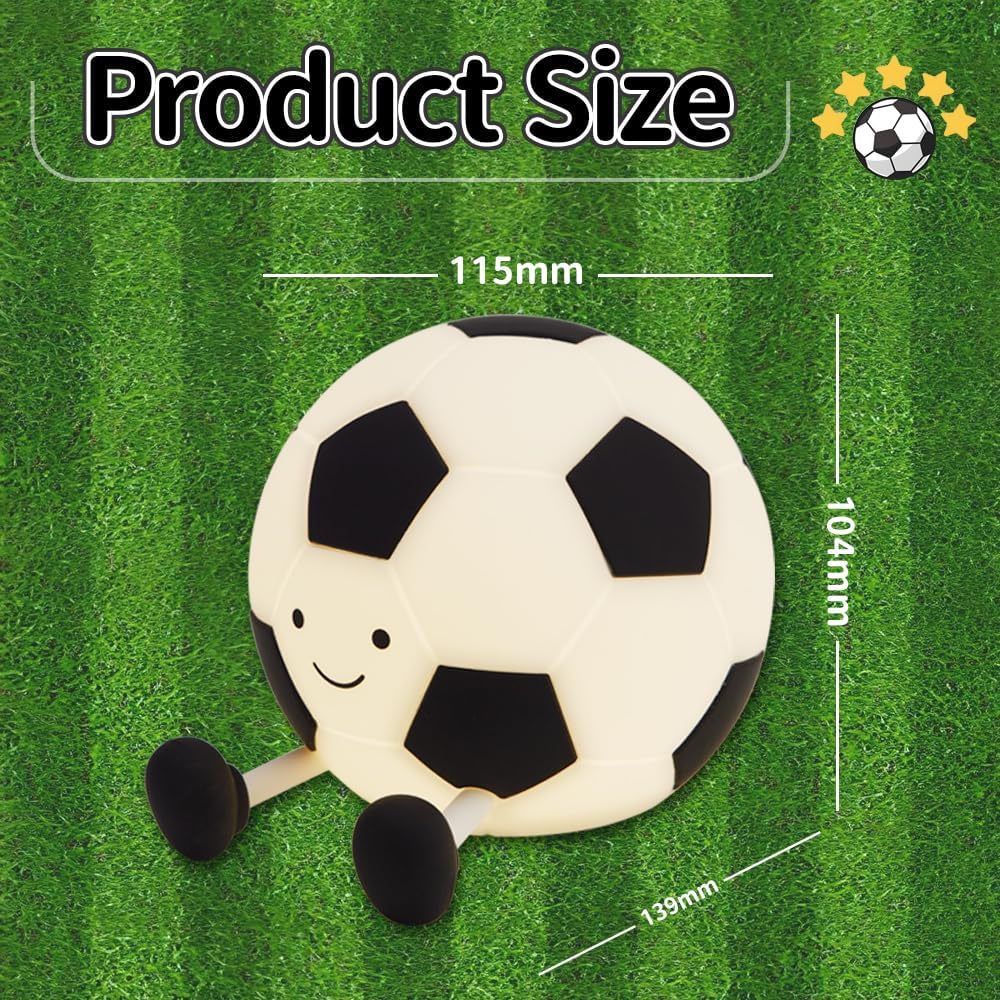 Soccer Silicone Night Light Cartoon Novel Interesting Nursery Night Lamp Rechargeable with Timing Function Soft Bedside Pat Table Lamp Cute Room Decor Gift for Kids