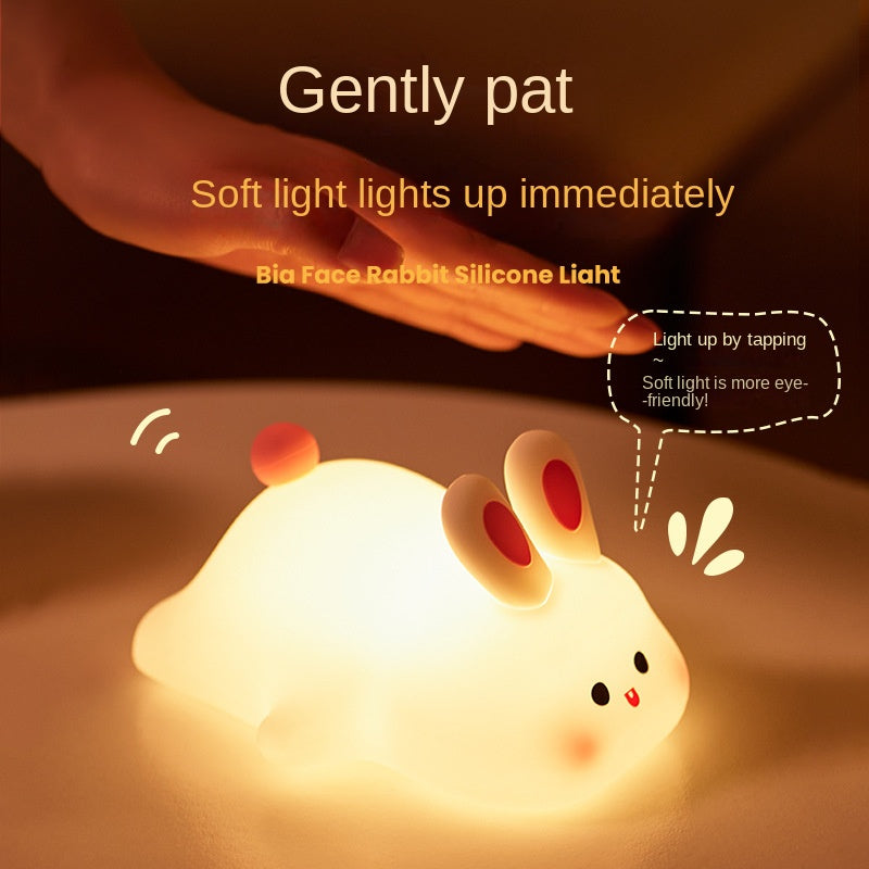 Lying Flat Rabbit Night Light, LED Squishy Buuny Rabbit, Cute Light Up Rabbit, Silicone Dimmable Nursery Nightlight, Rechargeable Bedside Touch Lamp for Breastfeeding, Finn The Rabbit