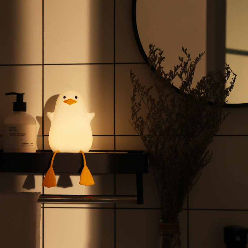 Cute Duck Night Light, LED Squishy Duck Shaped Lamp with Warm Color, Silicone Bedside Lamp for Nursery, Touch Control Duck Light, Portable and Rechargeable LED Night Light, Yellow