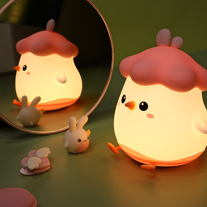 Night Light for Kids,Cute Vegetable Chicken Night Lights,USB Rechargeable Kids Lamp,Timing Function,Cute Room Decor,Baby Night Light for Boys Girls Childrens Students Gift (Green)