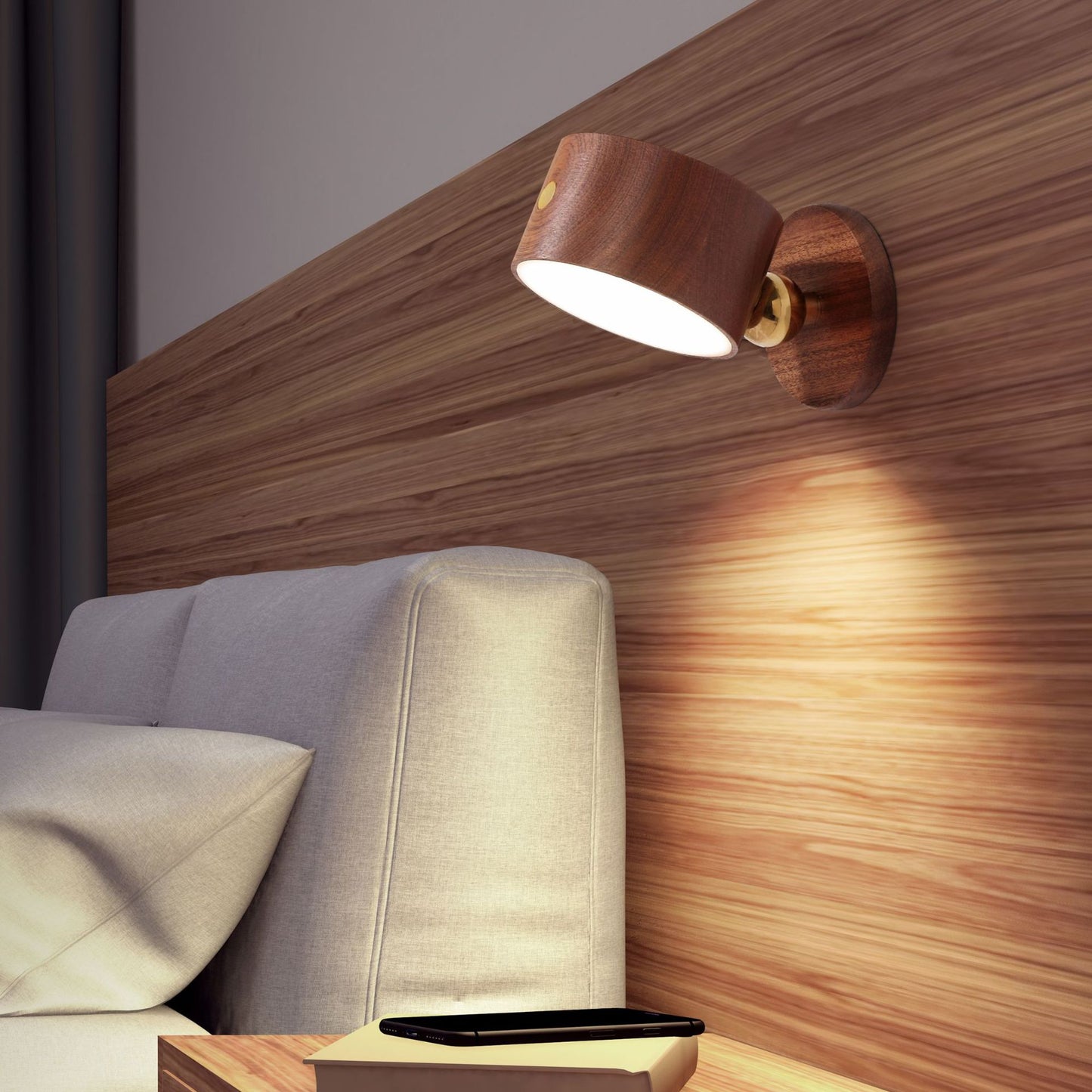 USB Wooden Wall lamp Desk Lamp Touch Dimming LED Night Light 360° Rotating Eye Protection Atmosphere Magnetic Bedside Lamp,Wall Lighting