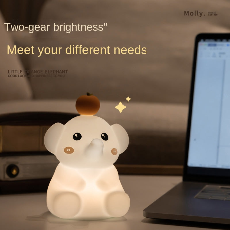 Cute Elephant Lamp Silicone Night Light with 30 Minutes Rechargeable Bedside Lamp with Touch Control White