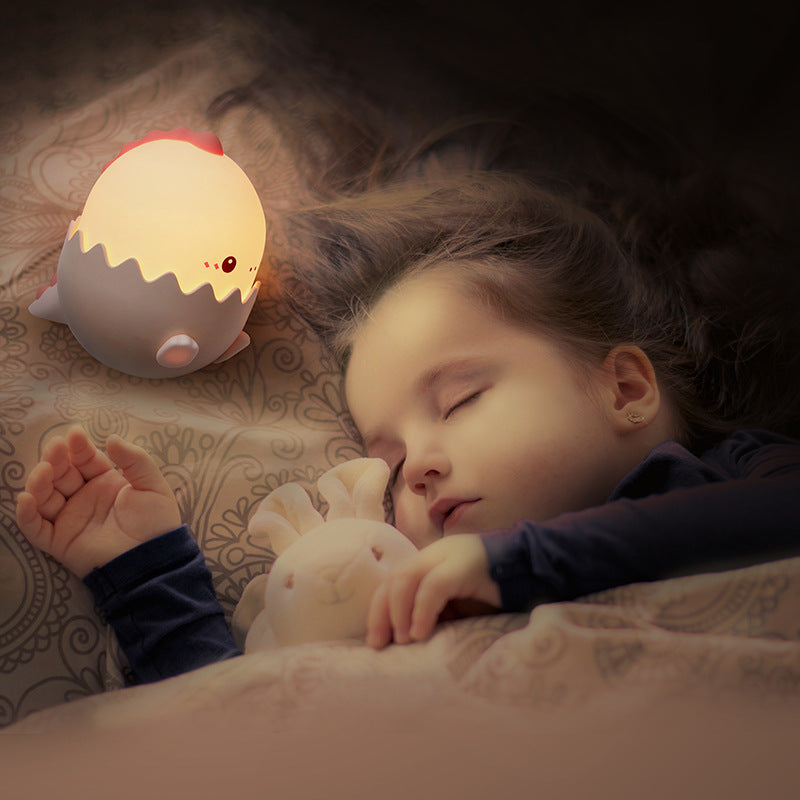 Eggshell chicken Emotional night light, silicone USB charging milk feeding light, Untoppling doll, children's cartoon eggshell led desk lamp