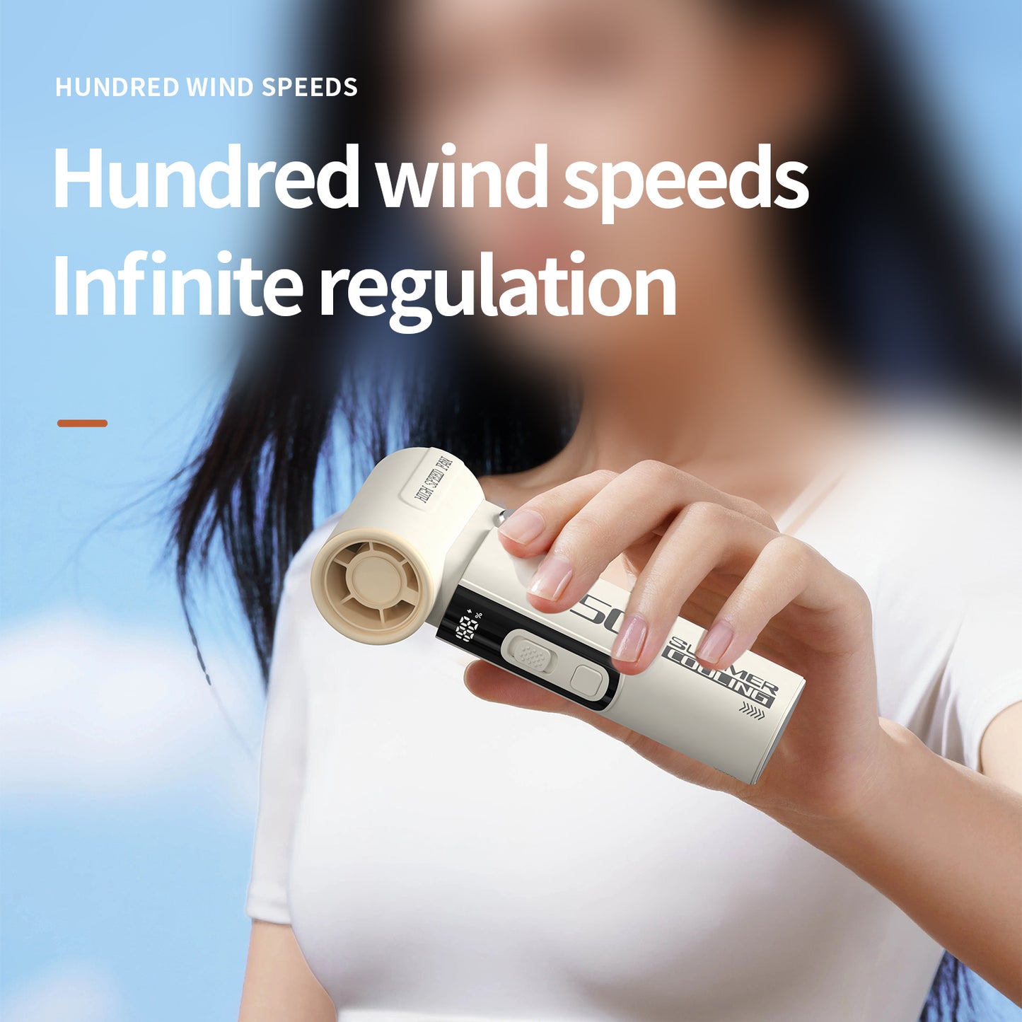 Portable High-Speed Fan with 100-Speed Adjustment, Tilted Airflow Design & USB Type-C Charging