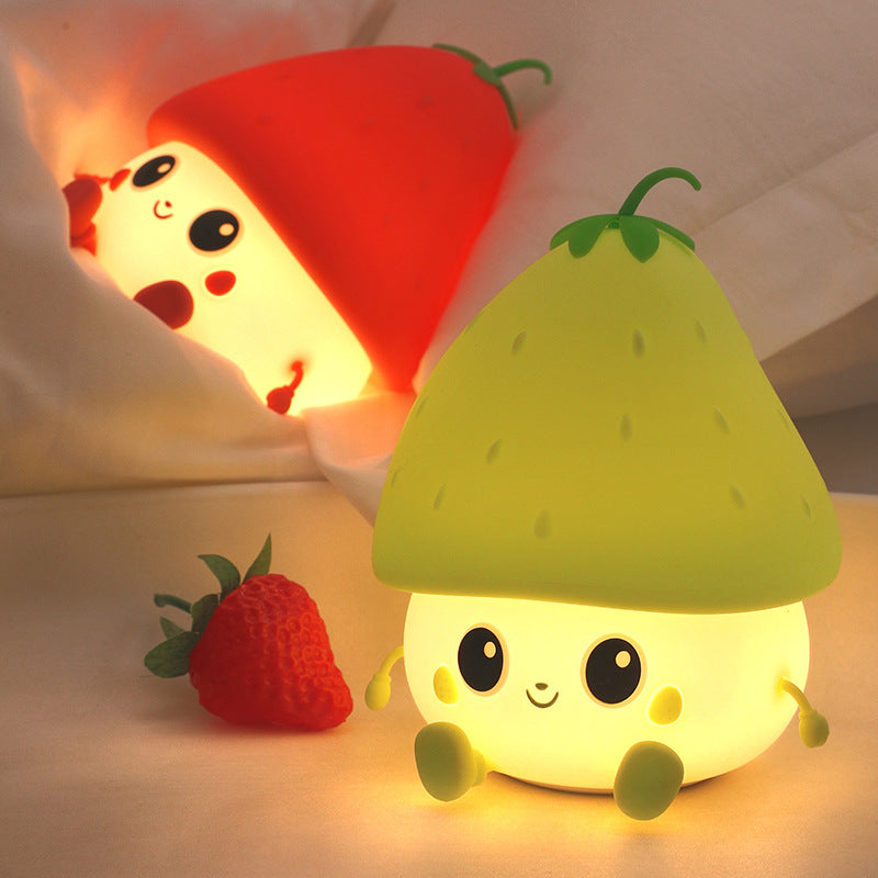 Night Light for Kids, Cute Silicone Nursery Strawberries Lamp for Baby and Toddler,Fruit NightLight for Boys and Girls,Squishy Night Lamp for Bedroom,Kawaii Bedside Lamp for Kids Room