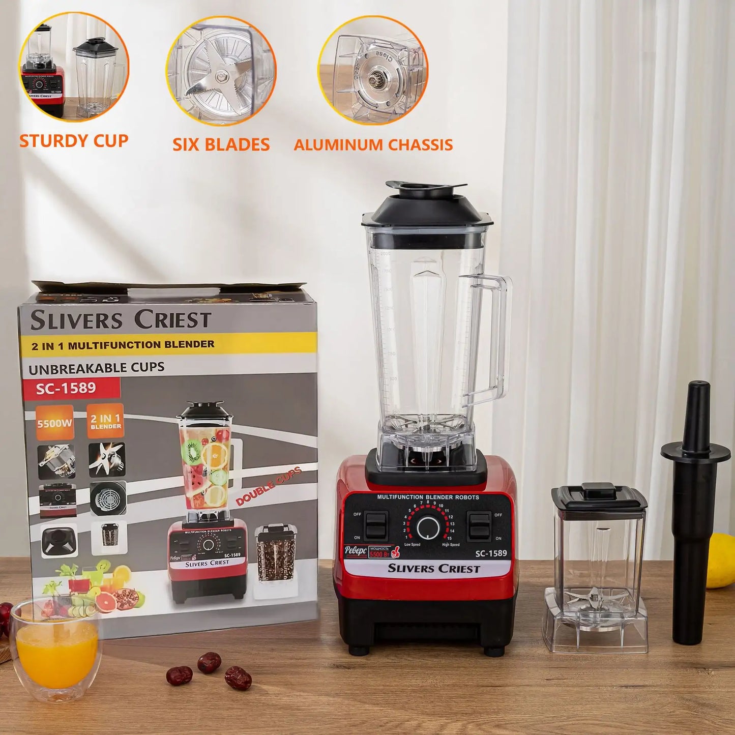 Heavy Duty Commercial Juice Fruit Mixeur5500w Silver crest sc 1589 2 in 1 Fresh Juicer Mixer Smoothie Blender Machine