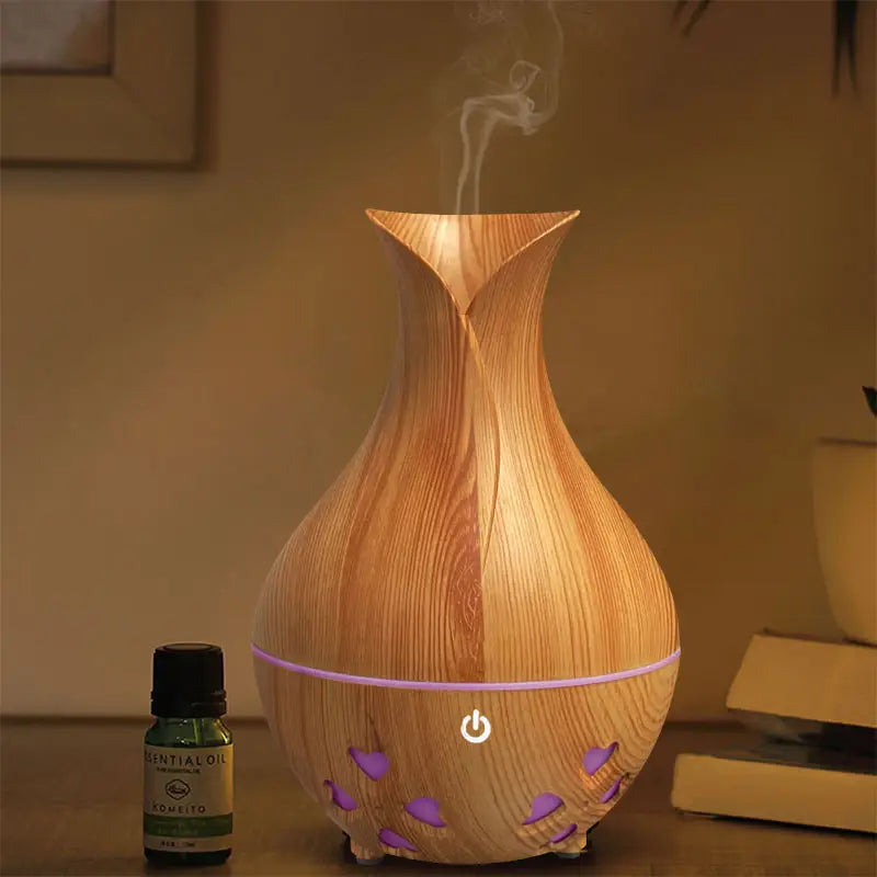 New Small Vase 300ml Wood Grain Aromatherapy Machine Ultrasonic Mist Maker Fogger Led Humidificador De Ar for Office