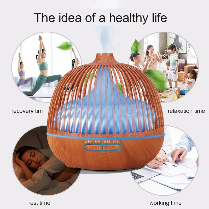 New Product Ideas 2025 Wood Grain Portable Diffuser Parfums Ultrasonic Essential Oil Diffuser 7-color LED Light air Humidifier