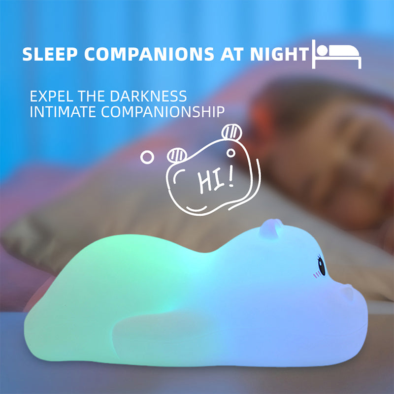 Animal Night Light LED Hippo Lamp Cute Silicone Lamp Touch Animal Lamp Toddler Night Light Rechargeable Night Lamp Animal LED Light Hippo Night Lamp Rechargeable Animal Light