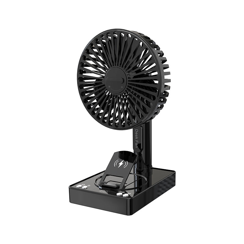 Oscillating Silent Desk Fan – Portable Rechargeable Fan with Power Bank & Wireless Charging for Home, Office & Dorm