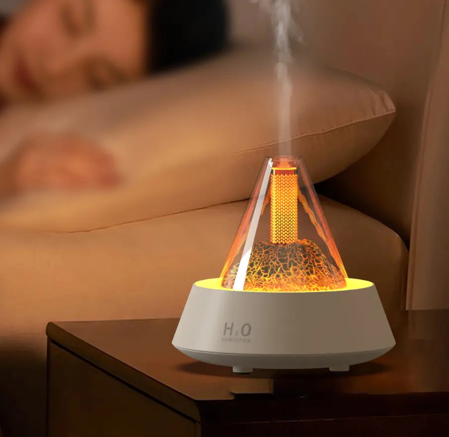 Air Humidifier Essential Oil Diffuser, Colorful Portable Aroma Diffuser, USB Charging, 80ml Small Cool Mist Humidifier, Power-off Protection, Creative Volcano Mist Humidifier for Bedroom(White)