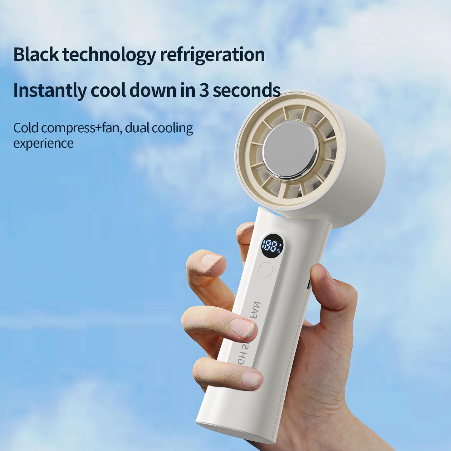 Portable Semiconductor Cooling Fan – 100-Speed Handheld USB Rechargeable Fan with Digital Display