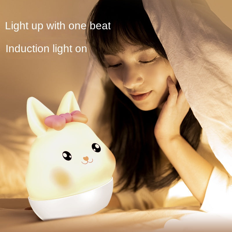 Cute Silicone Rabbit Night Lamp, USB Rechargeable Colorful Color Change Table Lights Desktop Ornament, Pat Nightlights for Bedroom Living Room