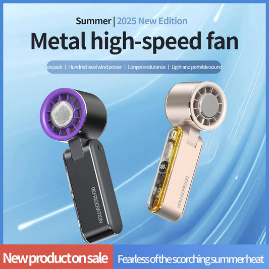 2025New Outdoor High-speed Fan Aluminum Alloy Ice Coated Semiconductor Cooling Violent Folding Neck Hanging Small Fan