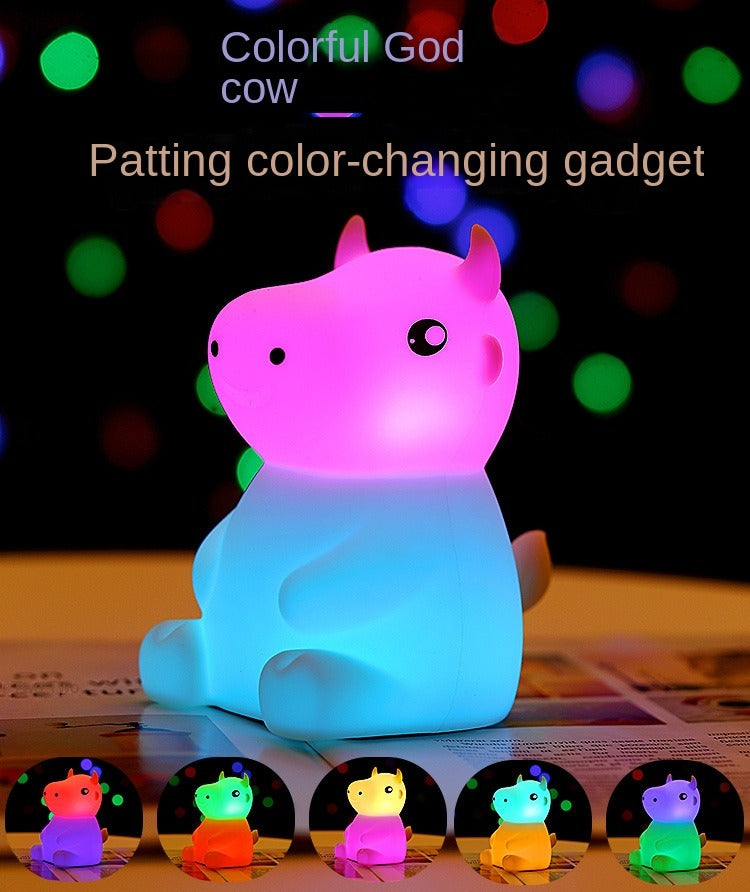 SMOORITA Night Light for Kids, Cute Night Lamp Bedroom Cow Nightlight for Baby Girl Boy Teem, Battery Powered Silicone Animal Night Lamp Christmas Birthday Gifts