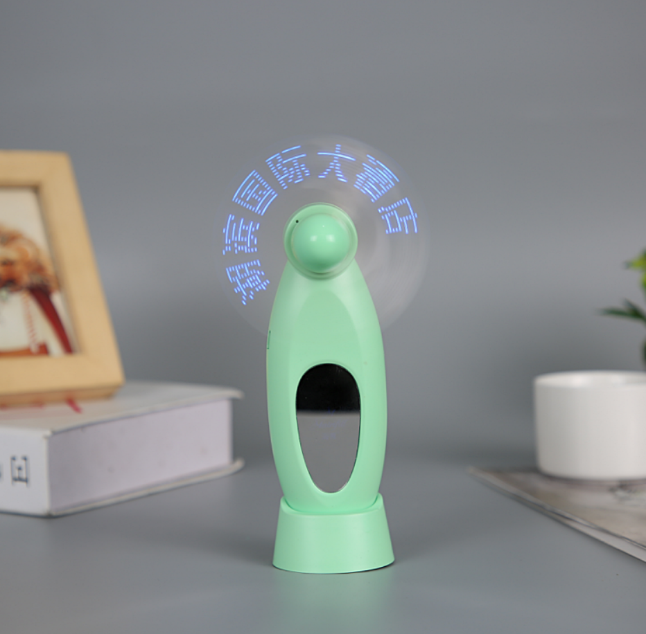 Wholesale flashing fan LED mini luminous flashing fan advertising promotion gift handheld USB flashing fan.